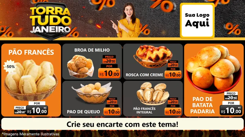 Modelo de TV para TV Horizontal com o tema Torra Tudo Janeiro para Padaria