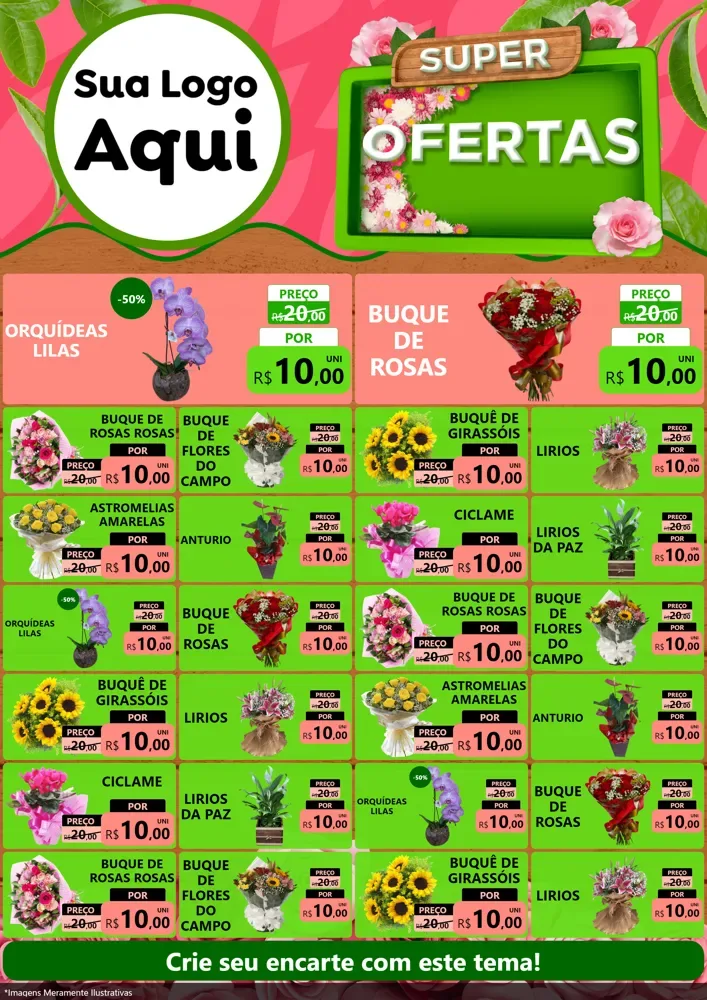 Modelo de Encarte para Encarte A4 Vertical com o tema Super Ofertas- Jardinagem e Floricultura para Floricultura e jardim
