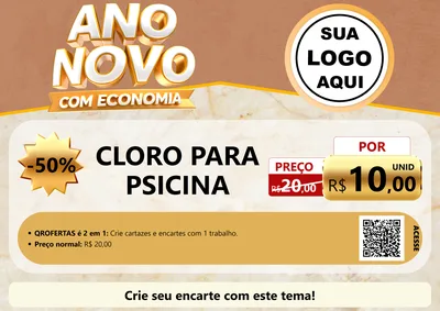 Modelo de Cartaz para Cartaz A4 Horizontal com o tema Ano Novo Com Economia para Produtos para Piscina