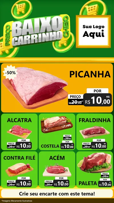Modelo de Rede Social para Stories com o tema Preço Baixo Carrinho Cheio para Açougue