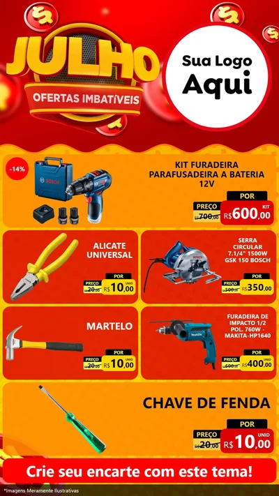 Modelo de TV para TV Vertical com o tema Julho Ofertas Imbatíveis para Maquinas e Ferramentas