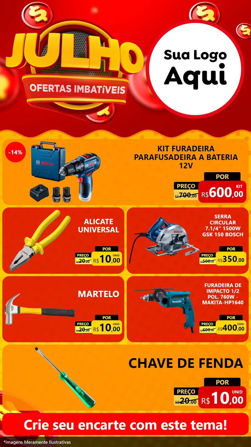 Modelo de TV para TV Vertical com o tema Julho Ofertas Imbatíveis para Maquinas e Ferramentas