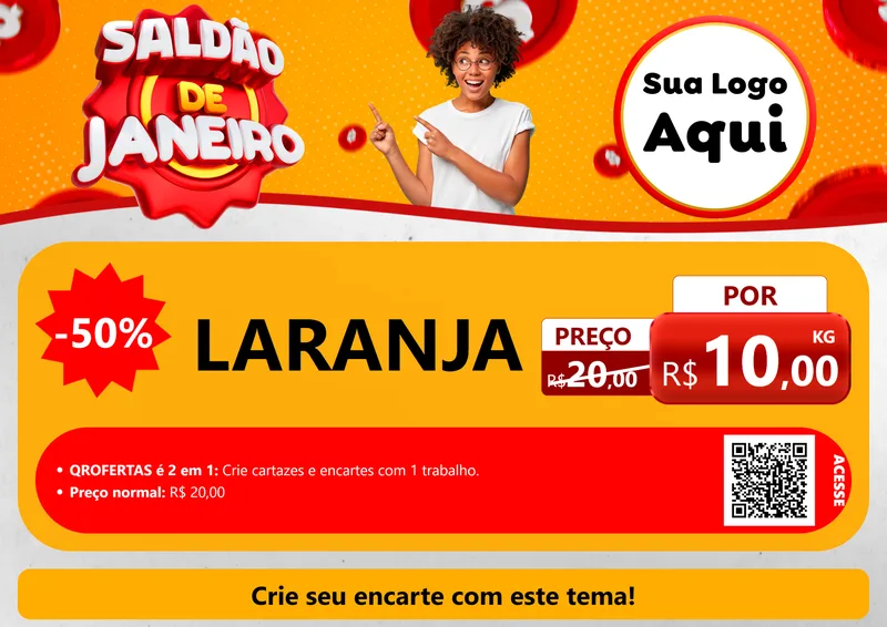 Modelo de Cartaz para Cartaz A4 Horizontal com o tema Saldão de Janeiro para Hortifrúti