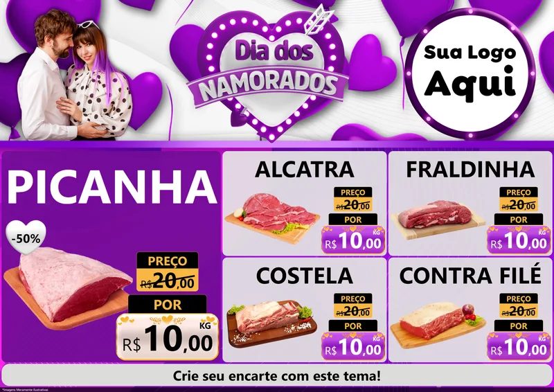 Modelo de Encarte para Encarte A4 Horizontal com o tema Dia dos Namorados para Açougue