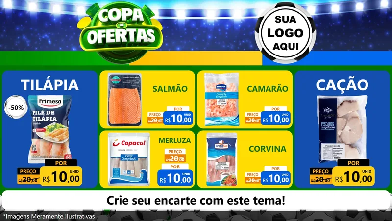 Modelo de TV para TV Horizontal com o tema Copa de Ofertas para Peixaria