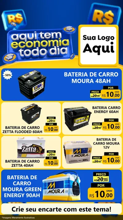 Modelo de TV para TV Vertical com o tema Aqui Tem Economia Todo Dia para Baterias Elétricas