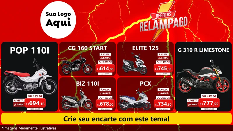 Modelo de TV para TV Horizontal com o tema Ofertas Relâmpago para Concessionaria de Motos