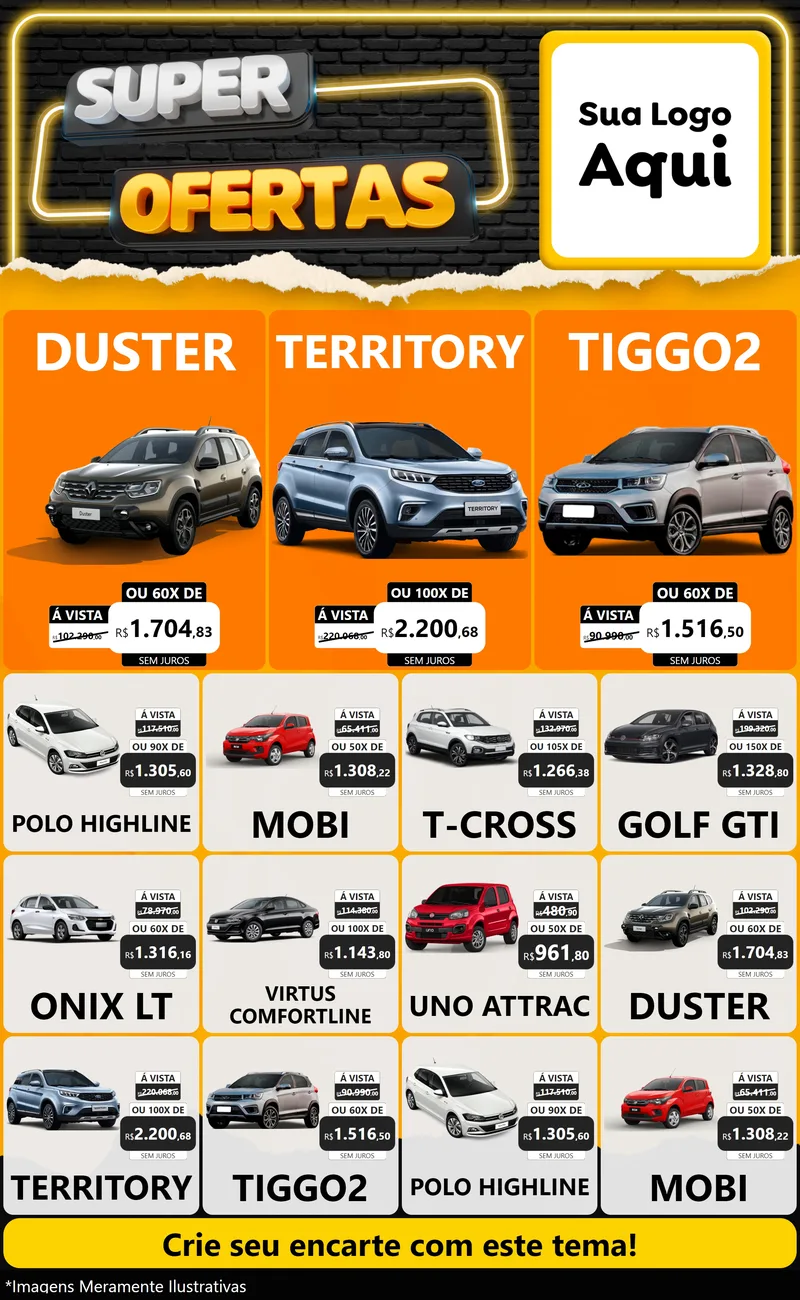 Modelo de Encarte para Encarte Grande com o tema Super Ofertas para Concessionaria de Carros