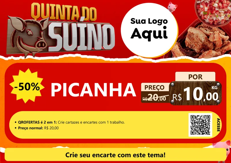 Modelo de Cartaz para Cartaz A4 Horizontal com o tema Quinta do Suíno para Açougue