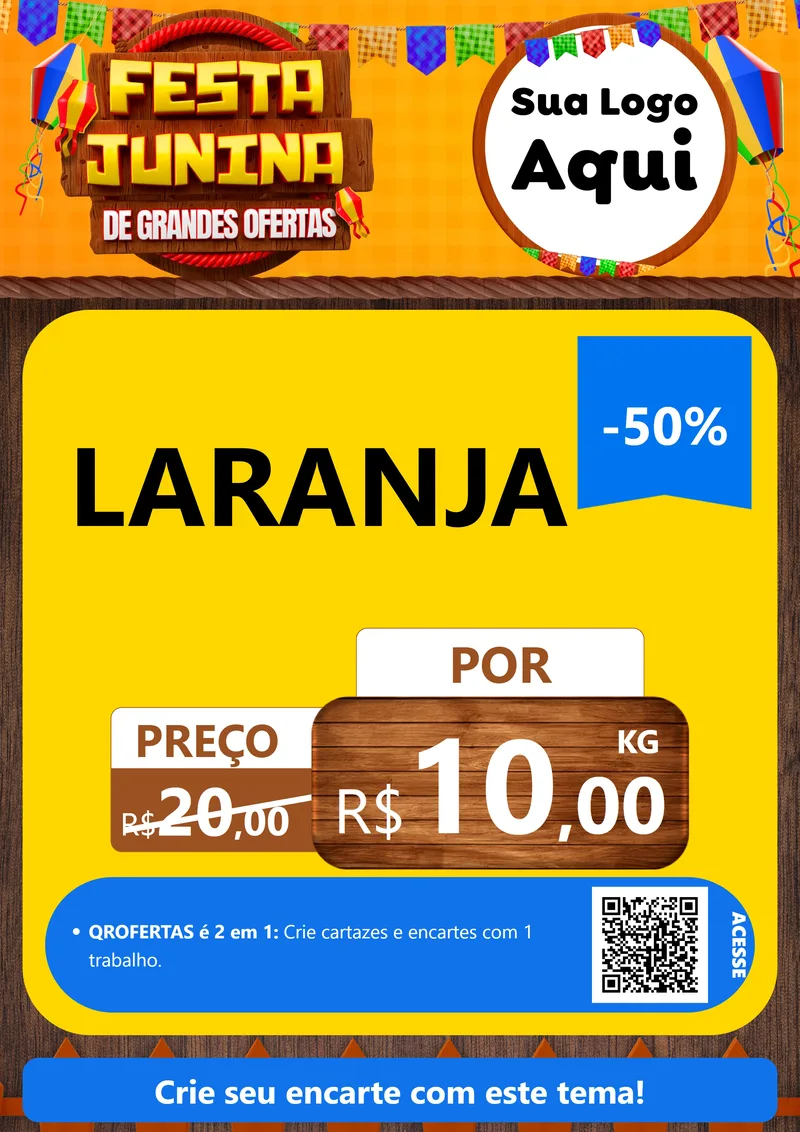 Modelo de Cartaz para Cartaz A4 Vertical com o tema Festa Junina de Grandes Ofertas para Hortifrúti