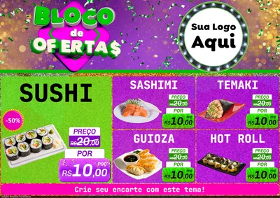 Modelo de Encarte para Encarte A4 Horizontal com o tema Bloco de Ofertas para Comida japonesa
