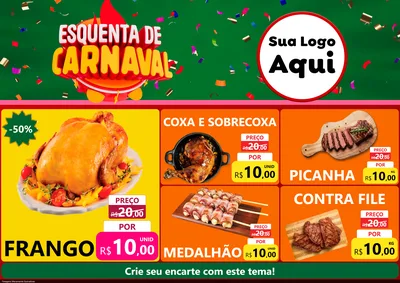 Modelo de Encarte para Encarte A4 Horizontal com o tema Esquenta de Carnaval para Assados