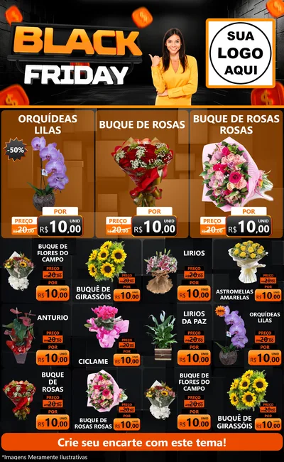 Modelo de Encarte para Encarte Grande com o tema Black Friday para Floricultura e jardim