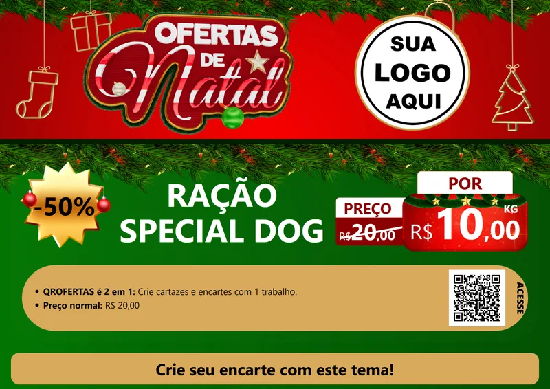 Modelo de Cartaz para Cartaz A4 Horizontal com o tema Ofertas de Natal para Pet Shop