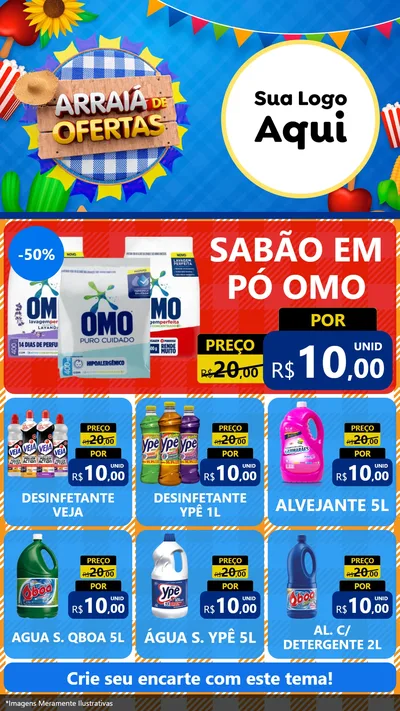 Modelo de Rede Social para Stories com o tema Arraiá de Ofertas para Produtos de Limpeza