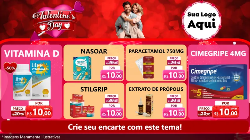 Modelo de TV para TV Horizontal com o tema Valentine's Day para Farmácia