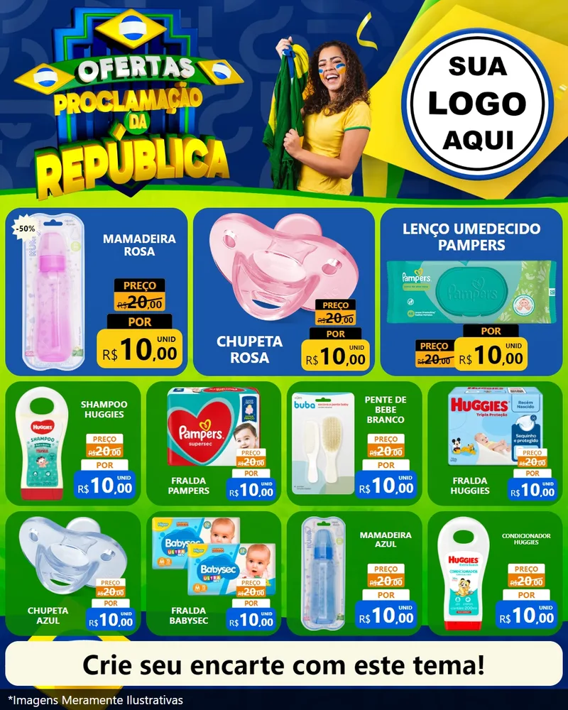 Modelo de Rede Social para Feed Instagram com o tema Ofertas Proclamação da República para Bebês
