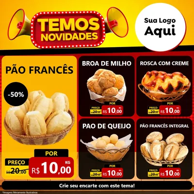 Modelo de Rede Social para Feed Facebook com o tema Temos Novidades para Padaria