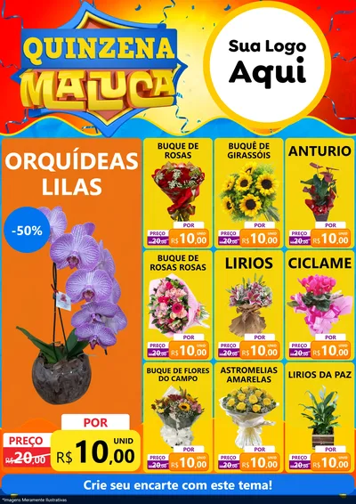 Modelo de Encarte para Encarte A4 Vertical com o tema Quinzena Maluca para Floricultura e jardim