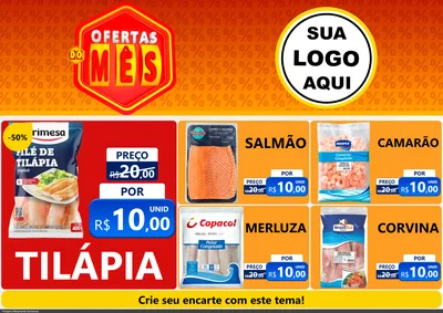 Modelo de Encarte para Encarte A4 Horizontal com o tema Ofertas do Mês para Peixaria