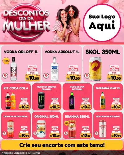 Modelo de Rede Social para Feed Instagram com o tema Descontos Dia da Mulher para Distribuidora de bebidas