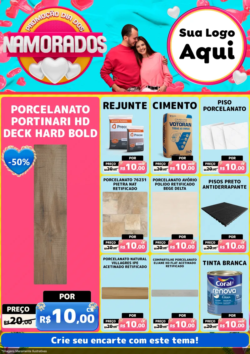 Modelo de Encarte para Encarte A4 Vertical com o tema Promoção Dia dos Namorados para Pisos e revestimentos