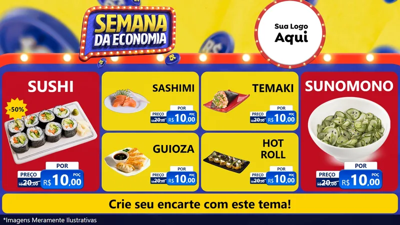 Modelo de TV para TV Horizontal com o tema Semana da Economia para Comida japonesa