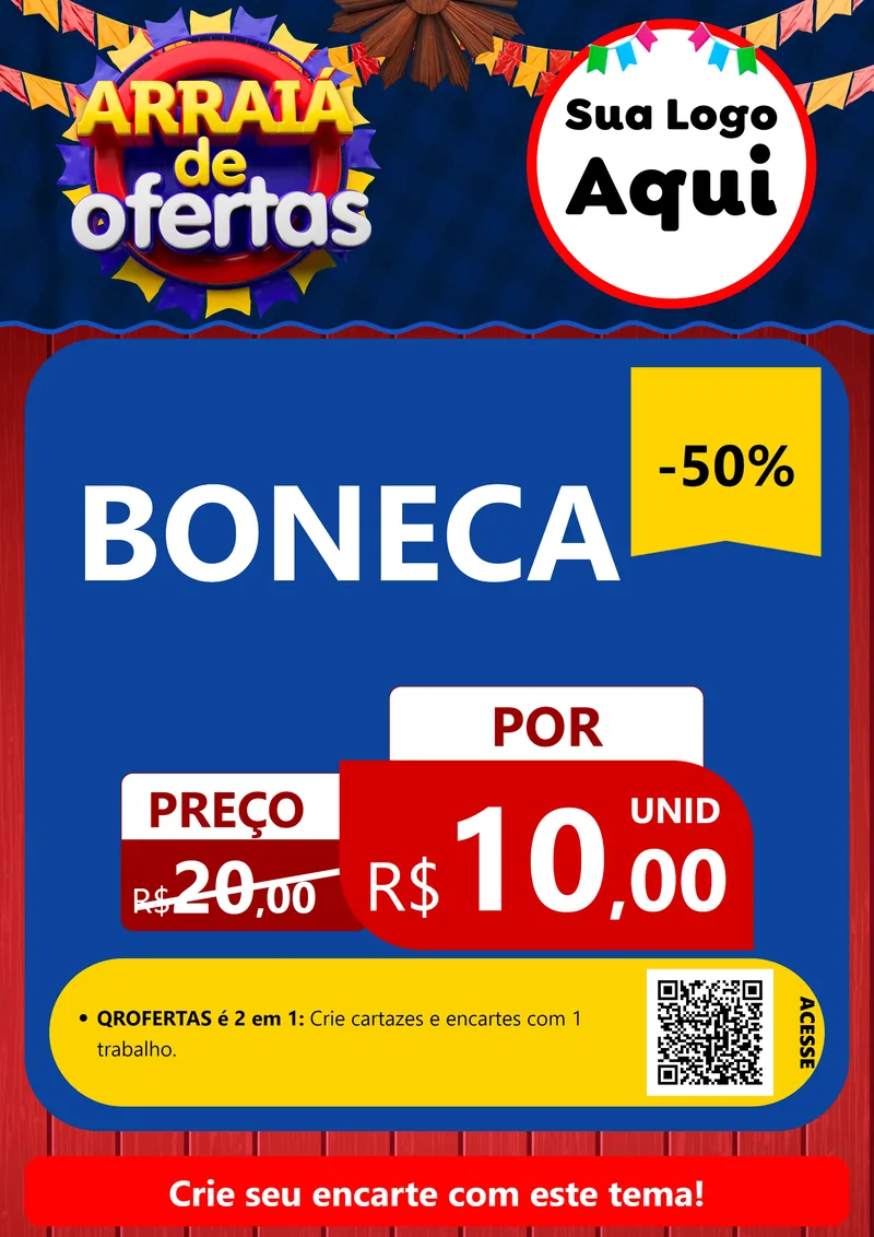 Modelo de Cartaz para Cartaz A4 Vertical com o tema Arraiá de Ofertas para Brinquedos