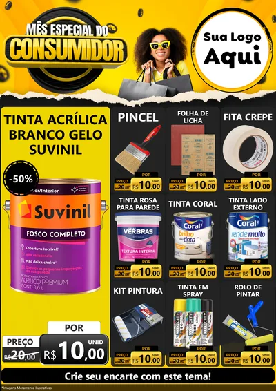 Modelo de Encarte para Encarte A4 Vertical com o tema Mês Especial do Consumidor para Tintas e Ferramentas