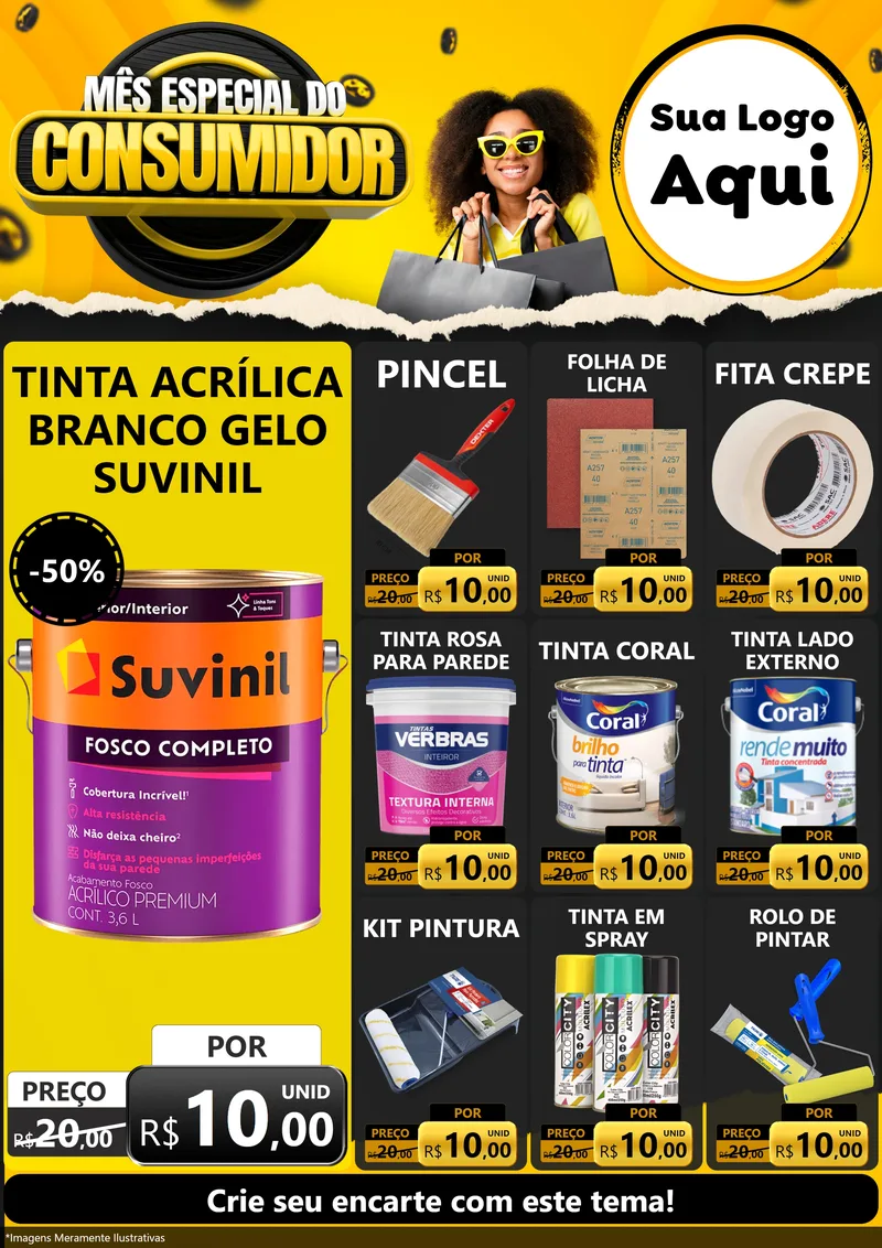 Modelo de Encarte para Encarte A4 Vertical com o tema Mês Especial do Consumidor para Tintas e Ferramentas