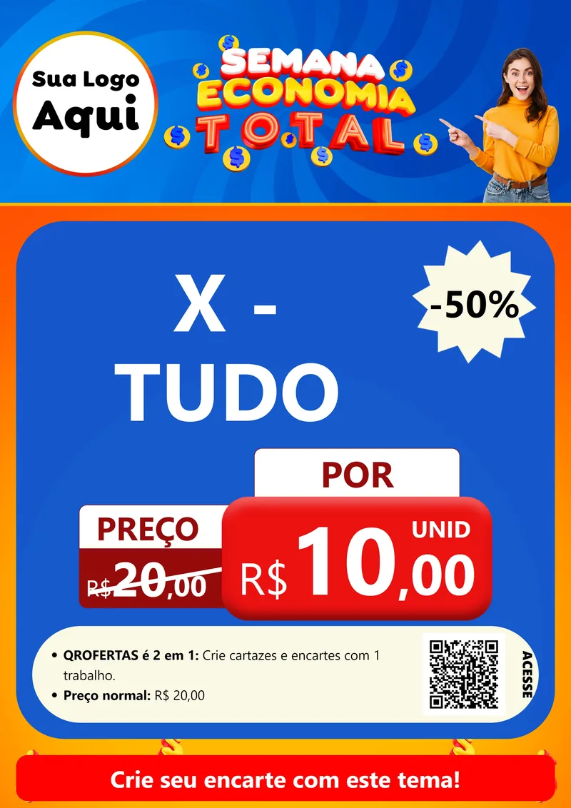 Modelo de Cartaz para Cartaz A4 Vertical com o tema Semana Economia Total para Hamburgueria