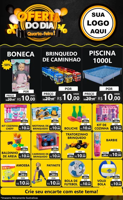 Modelo de Encarte para Encarte Grande com o tema Oferta do Dia - Quarta Feira! para Brinquedos