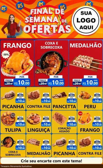 Modelo de Encarte para Encarte Grande com o tema Final de Semana de Ofertas para Assados