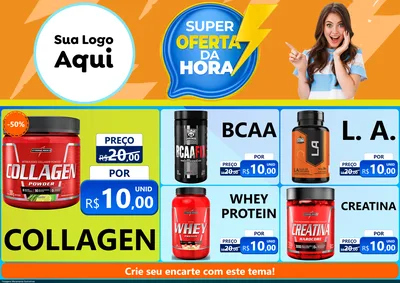 Modelo de Encarte para Encarte A4 Horizontal com o tema Super Oferta da Hora para Suplementos alimentares