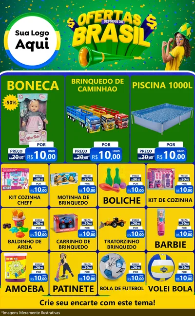 Modelo de Encarte para Encarte Grande com o tema Ofertas Semana do Brasil para Brinquedos