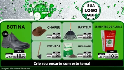 Modelo de TV para TV Horizontal com o tema Promoção de Aniversário - 9 Anos para Agropecuária