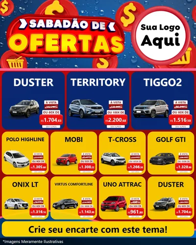 Modelo de Rede Social para Feed Instagram com o tema Sabadão de Ofertas para Concessionaria de Carros