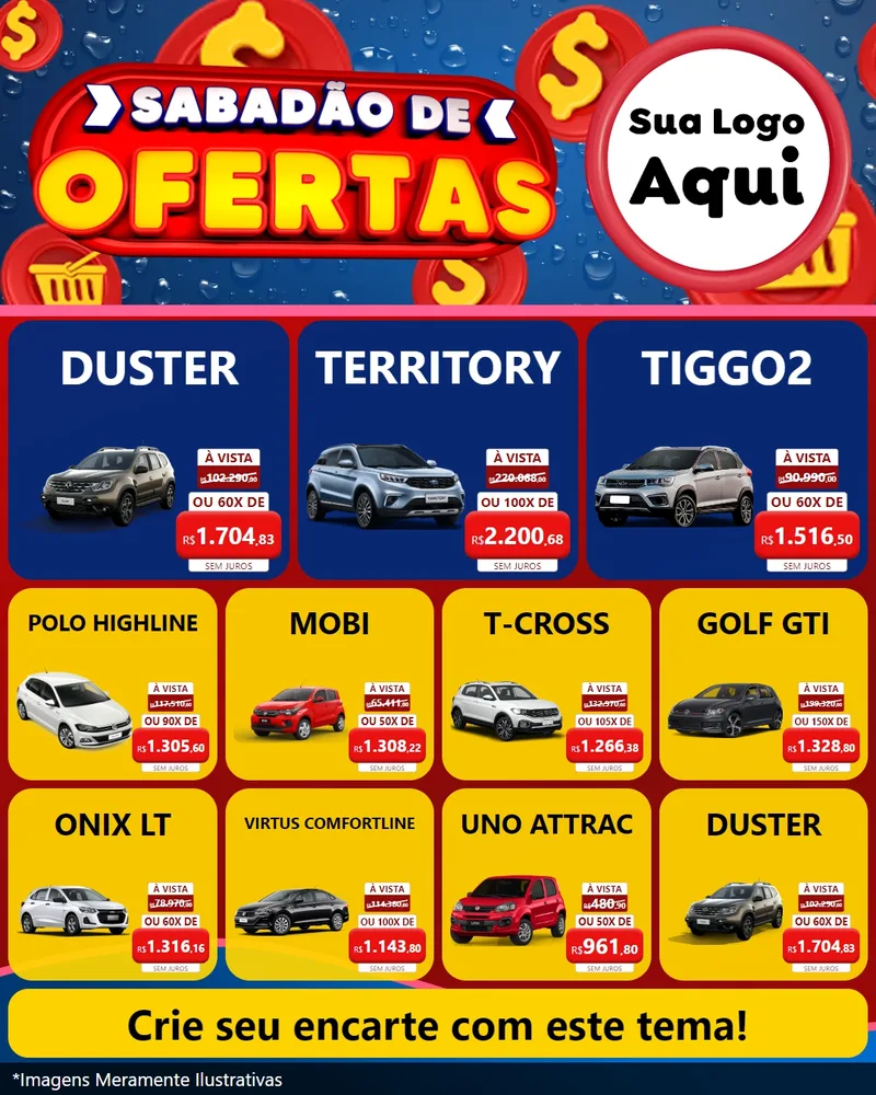Modelo de Rede Social para Feed Instagram com o tema Sabadão de Ofertas para Concessionaria de Carros
