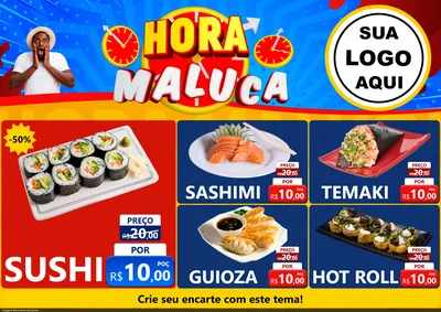 Modelo de Encarte para Encarte A4 Horizontal com o tema Hora Maluca para Comida japonesa