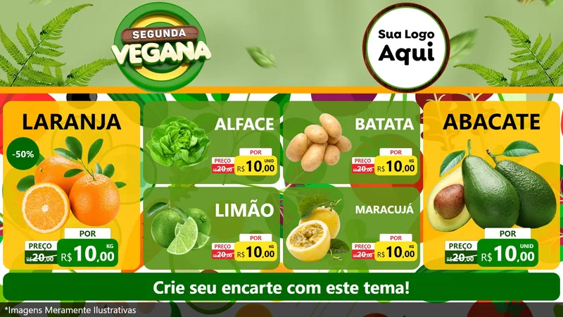 Modelo de TV para TV Horizontal com o tema Segunda Vegana para Hortifrúti