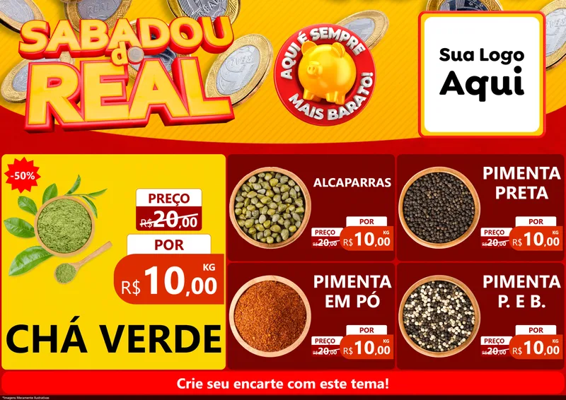 Modelo de Encarte para Encarte A4 Horizontal com o tema Sabadou do Real para Produtos Naturais