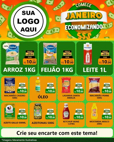 Modelo de Rede Social para Feed Instagram com o tema Comece Janeiro Economizando para Supermercado