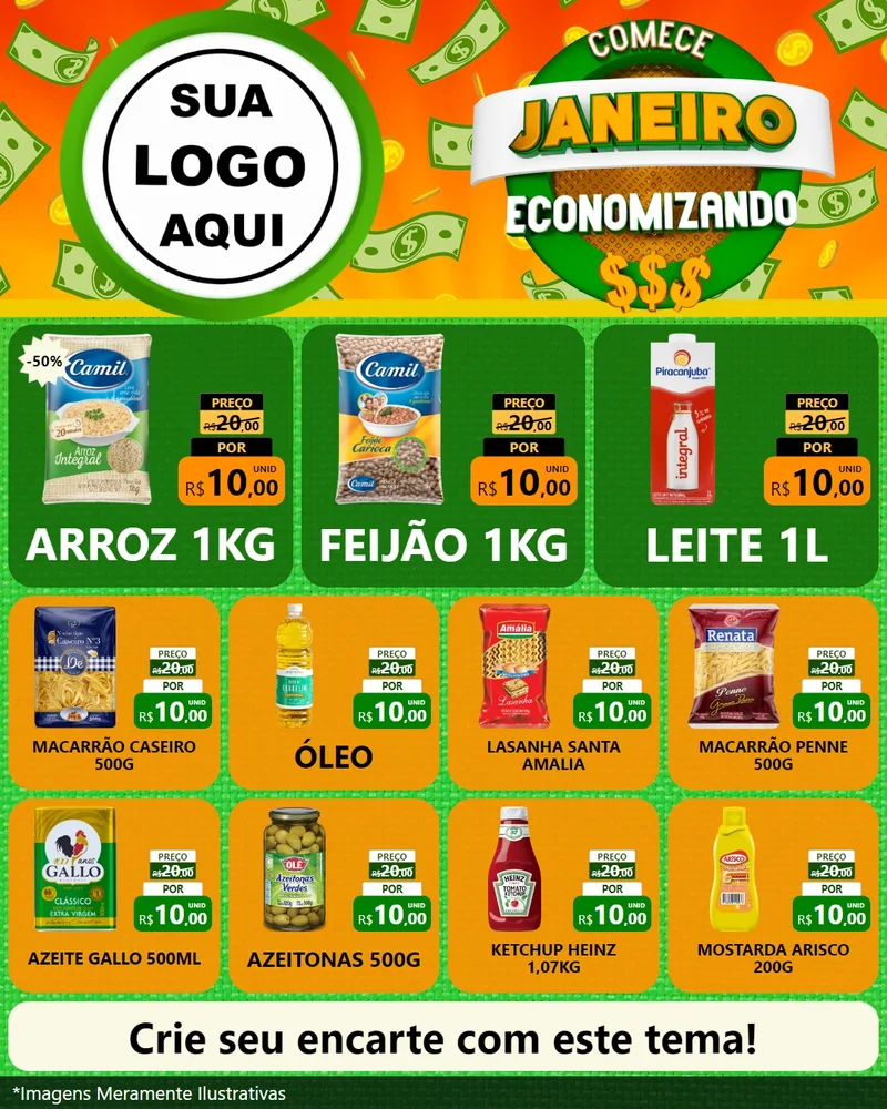 Modelo de Rede Social para Feed Instagram com o tema Comece Janeiro Economizando para Supermercado
