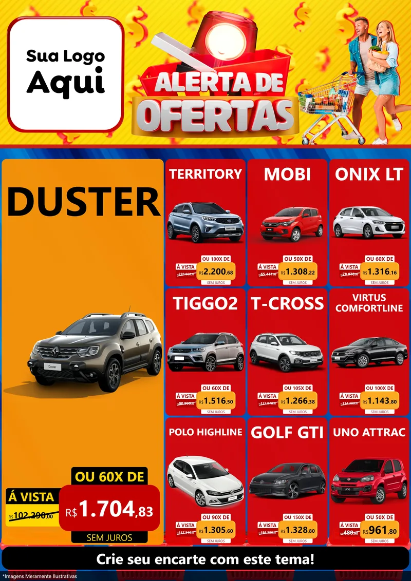 Modelo de Encarte para Encarte A4 Vertical com o tema Alerta de Ofertas para Concessionaria de Carros
