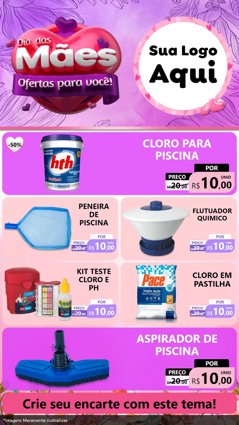 Modelo de TV para TV Vertical com o tema Dia das Mães Ofertas para Você! para Produtos para Piscina