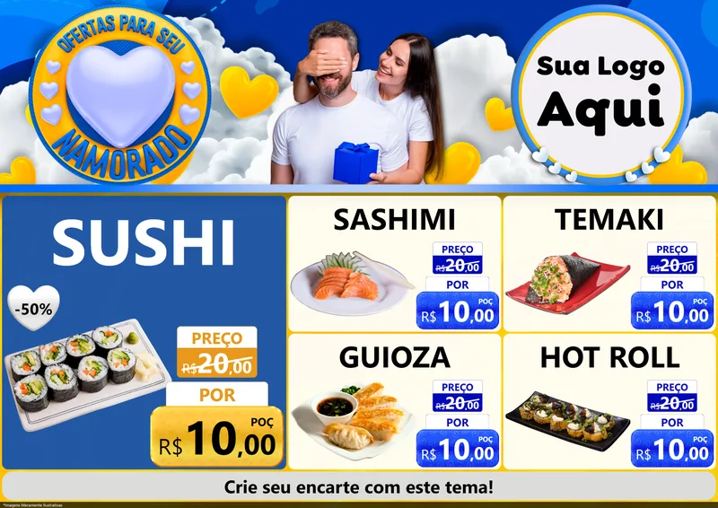 Modelo de Encarte para Encarte A4 Horizontal com o tema Ofertas Para Seu Namorado para Comida japonesa