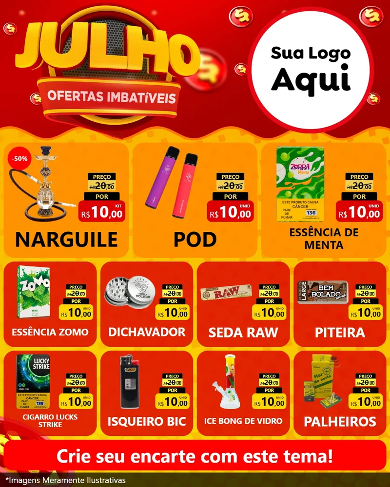 Modelo de Rede Social para Feed Instagram com o tema Julho Ofertas Imbatíveis para Tabacaria
