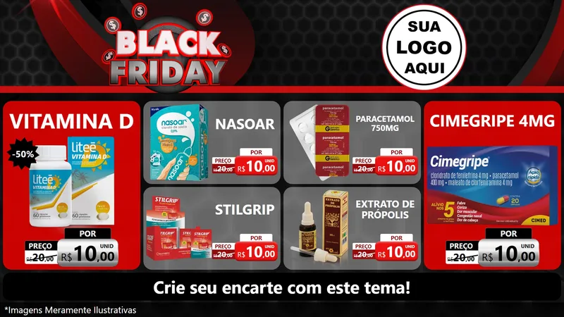 Modelo de TV para TV Horizontal com o tema Black Friday para Farmácia