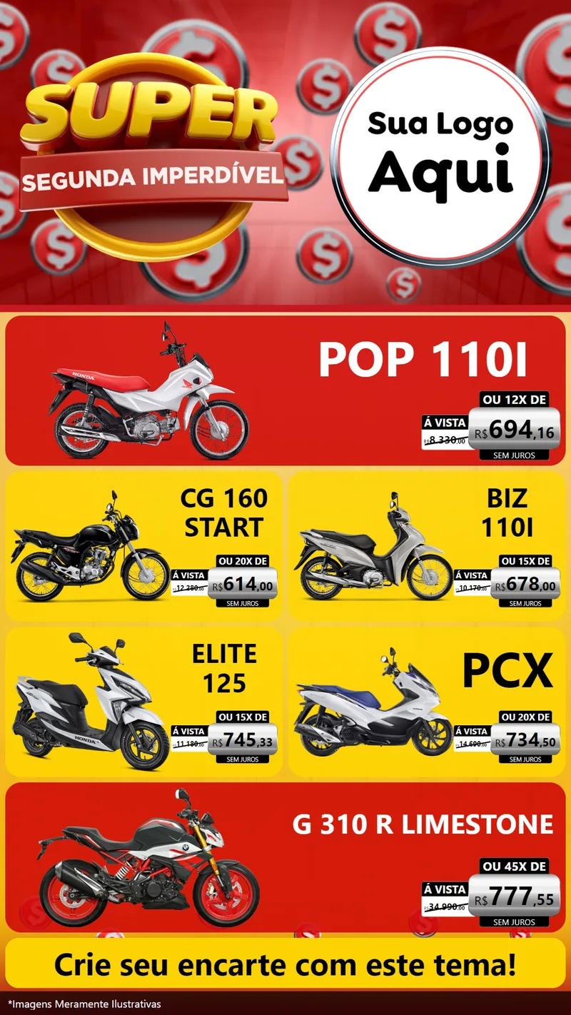 Modelo de TV para TV Vertical com o tema Super Segunda Imperdível para Concessionaria de Motos