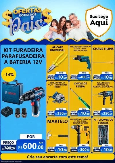 Modelo de Encarte para Encarte A4 Vertical com o tema Ofertas do Dia dos Pais para Maquinas e Ferramentas